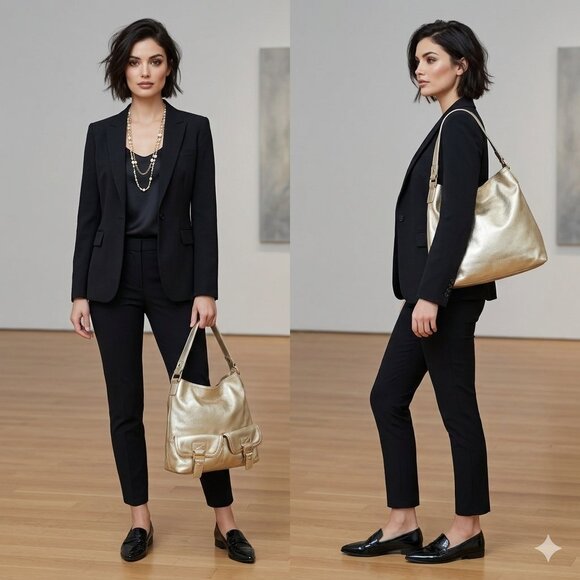 Michael Kors Handbags - Michael Kors Metallic Gold Leather Hobo Bag - Gold Buckle Pocket Shoulder Bag